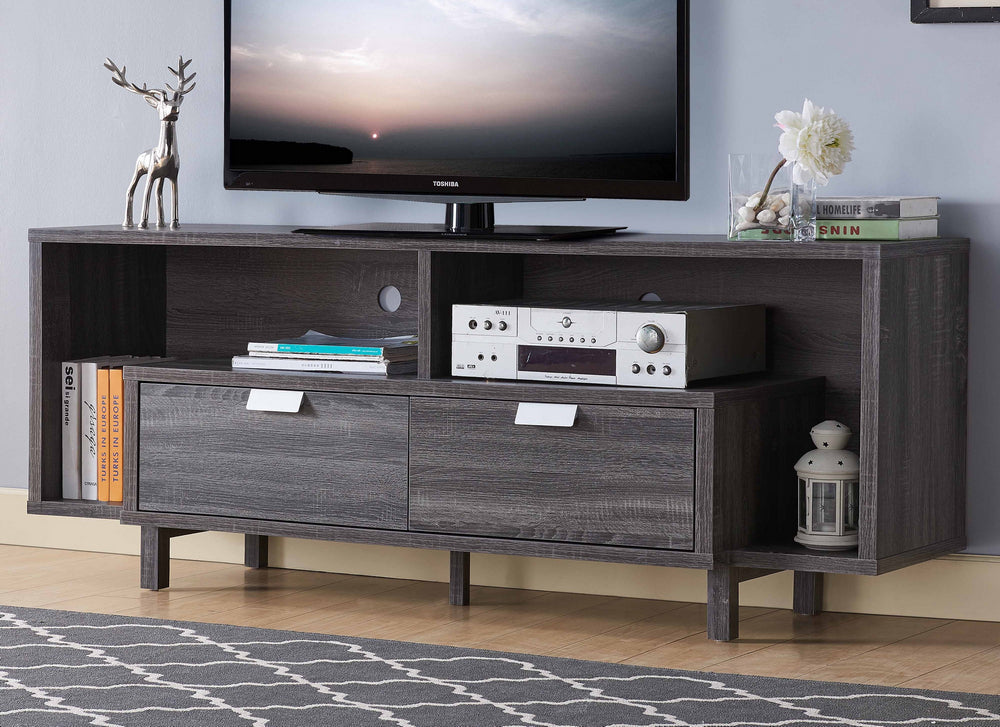 Leeba Distressed Grey Wood 2-Drawer TV Stand