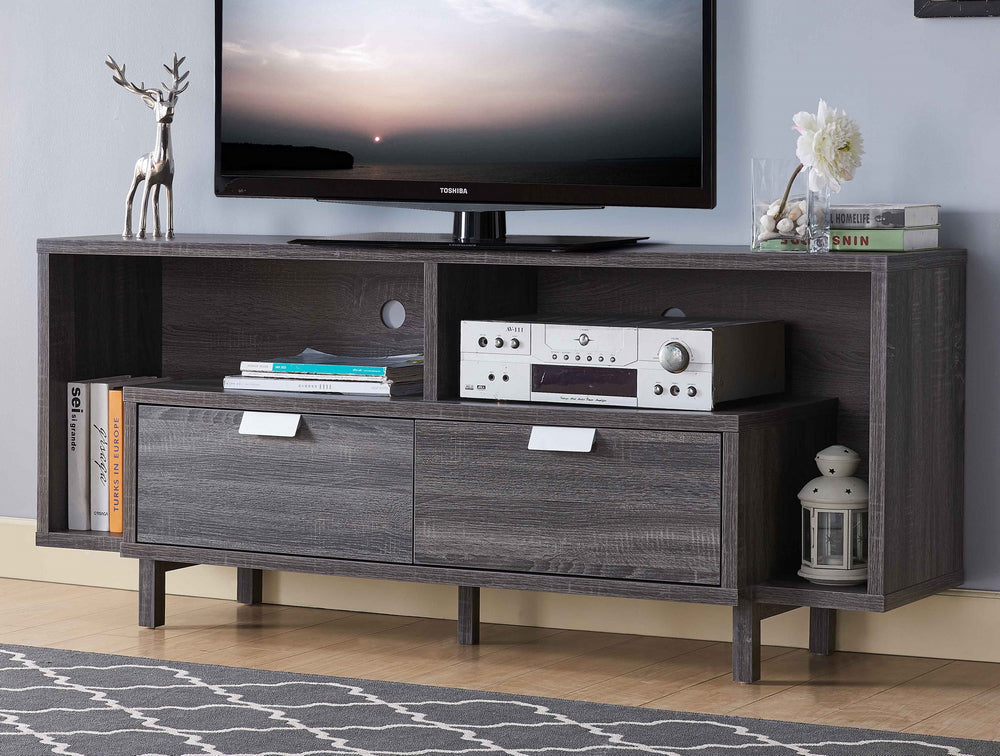 Leeba Distressed Grey Wood TV Stand with Multiple Storages