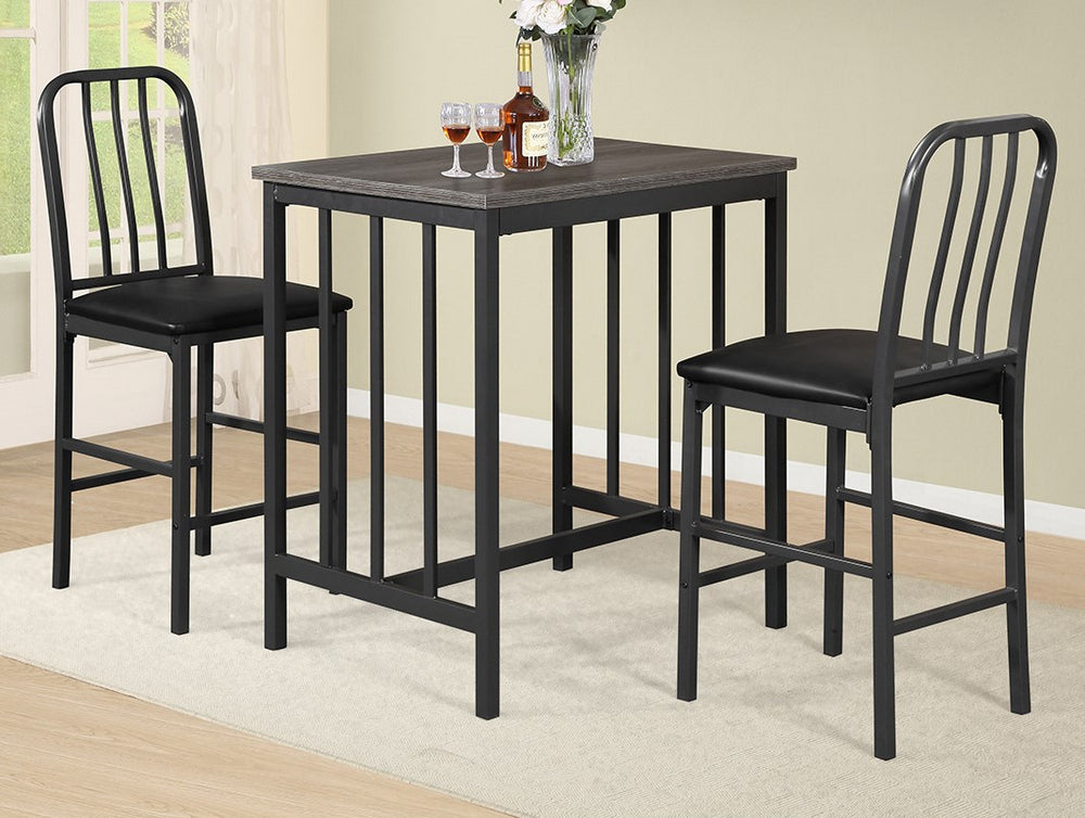 Lessie 3-Pc Black Metal/Wood Counter Height Table Set