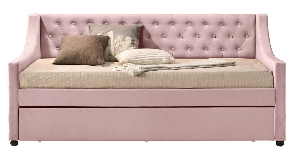 Lianna Pink Velvet Button Tufted Twin Daybed