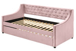 Lianna Pink Velvet Button Tufted Twin Daybed