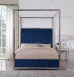 Lianson Blue Velvet Cal King Canopy Bed