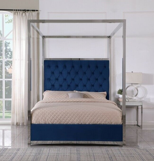 Lianson Blue Velvet King Bed (Oversized)