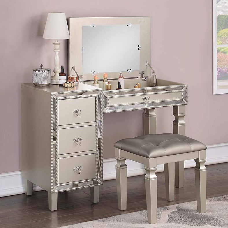 Liesel Silver Wood Vanity Set with Flip-Top Mirror