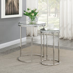 Lilah 2-Pc Mirror/Silver Finish Metal Nesting Table Set