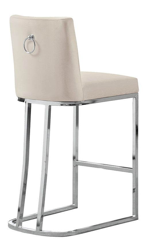 Lilli 2 Beige Velvet/Silver Metal Counter Height Chairs