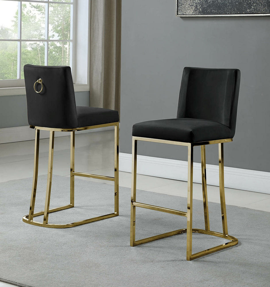 Lilli 2 Black Velvet/Gold Metal Counter Height Chairs