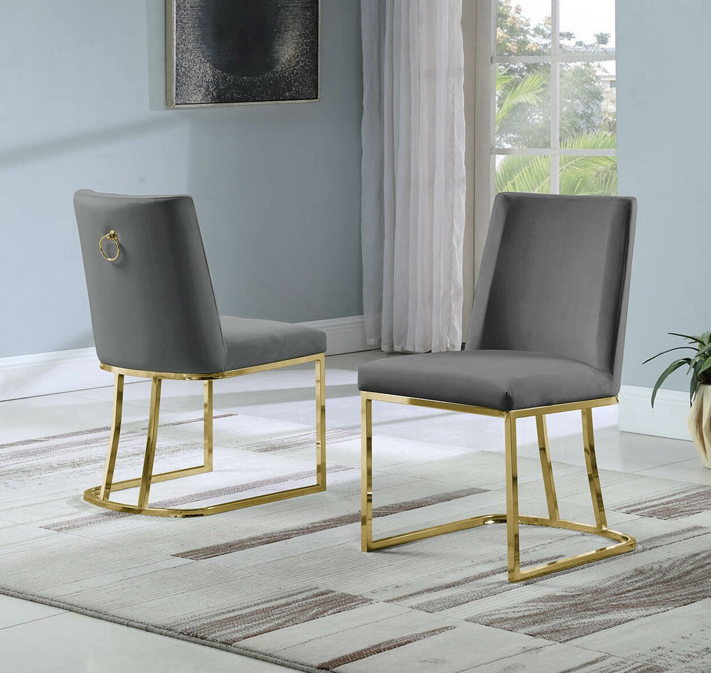 Lilli 2 Gray Velvet/Gold Metal Side Chairs