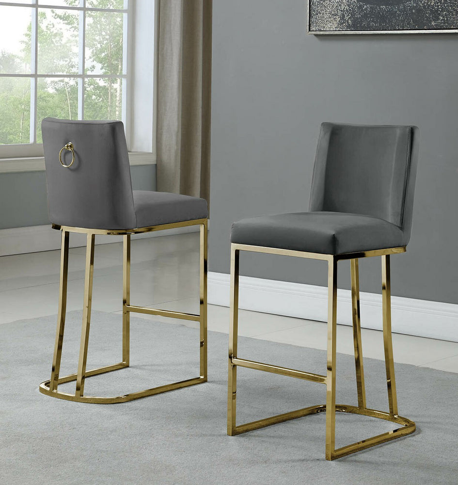 Lilli 2 Gray Velvet/Gold Metal Counter Height Chairs