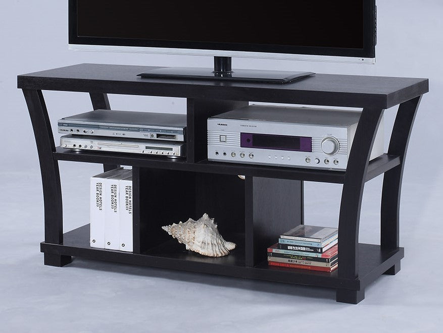 Lina Espresso Wood TV Stand with Open Shelves