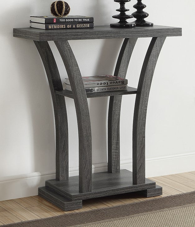 Lina Grey Wood Console Table with Bottom Shelf