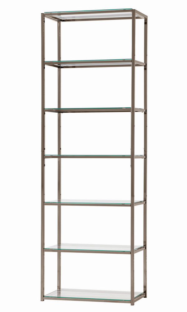 Linda Clear Glass/Black Nickel Metal 6-Shelf Bookcase