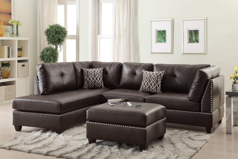 Linzi Espresso Fabric Reversible Sectional Sofa with Ottoman Aetna Stores