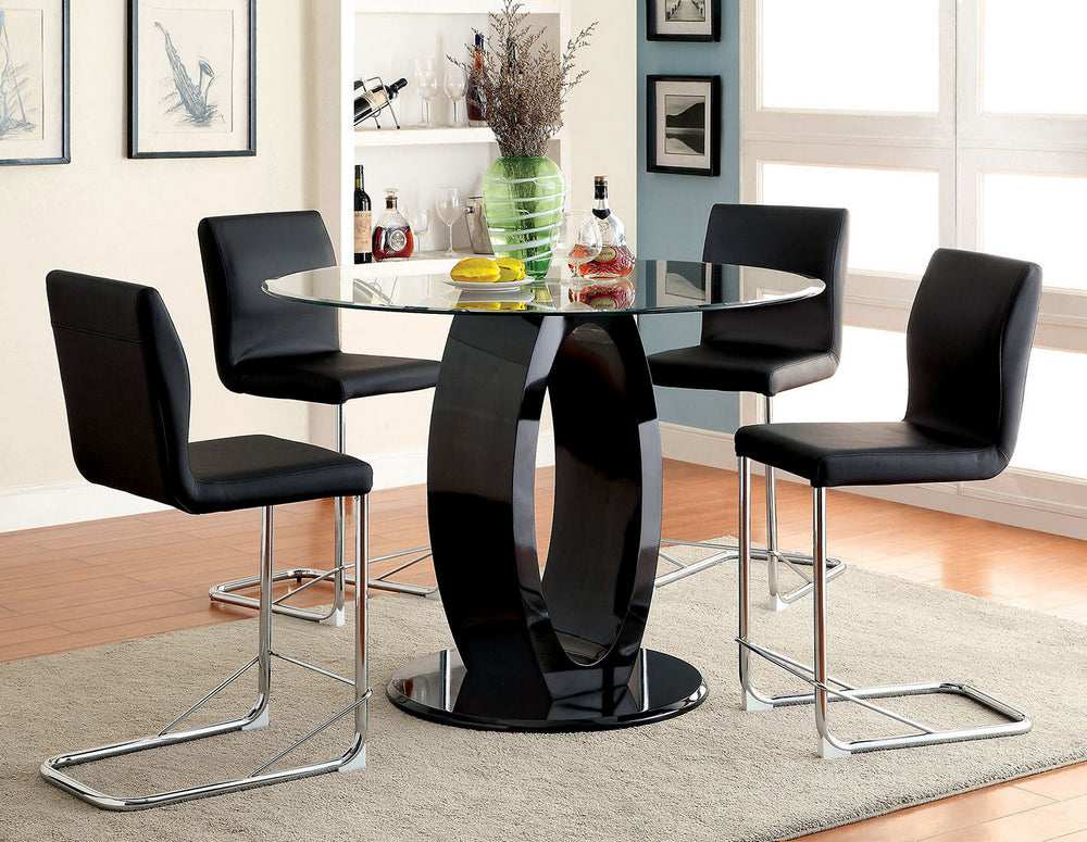 Lodia 5-Pc Black Wood/Glass Counter Height Table Set