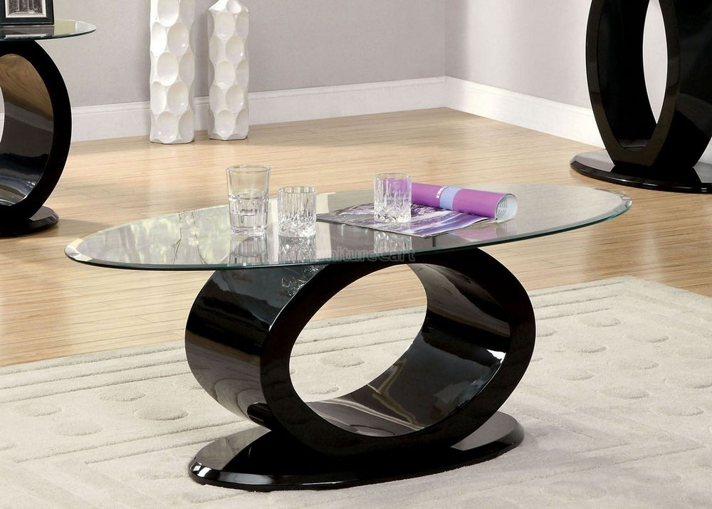 Lodia III Black Glass/Wood Coffee Table