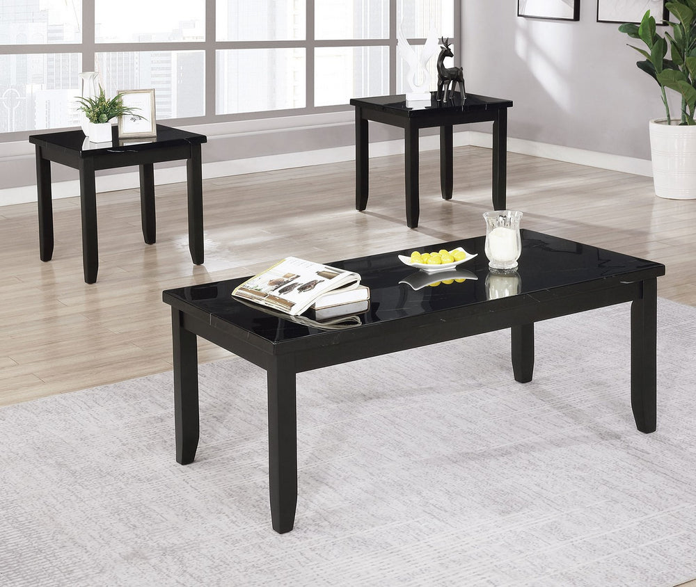 Lodivea 3-Pc Black Faux Marble/Wood Table Set