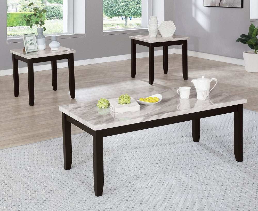 Lodivea 3-Pc White/Black Wood Coffee Table Set