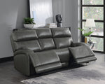 Longport Charcoal Leather Power Recliner Sofa