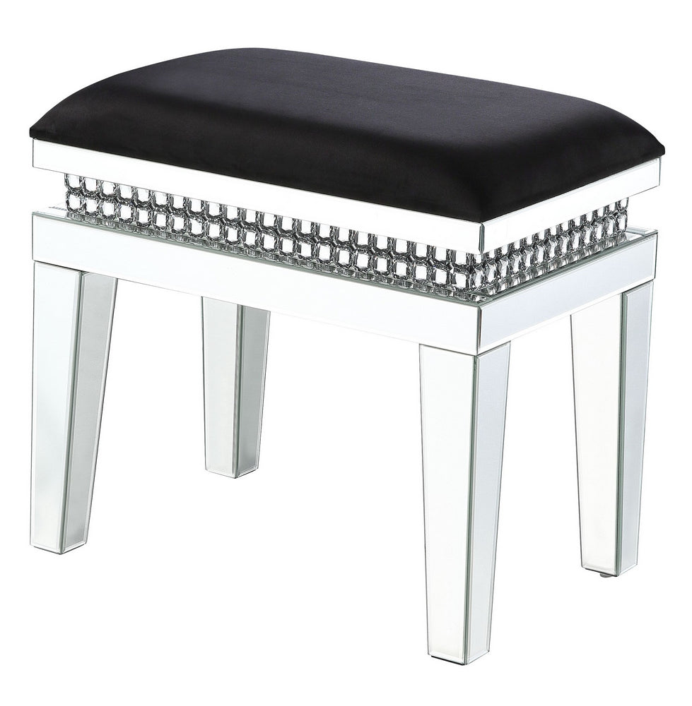 Lotus Black Flannel/Mirrored Vanity Stool