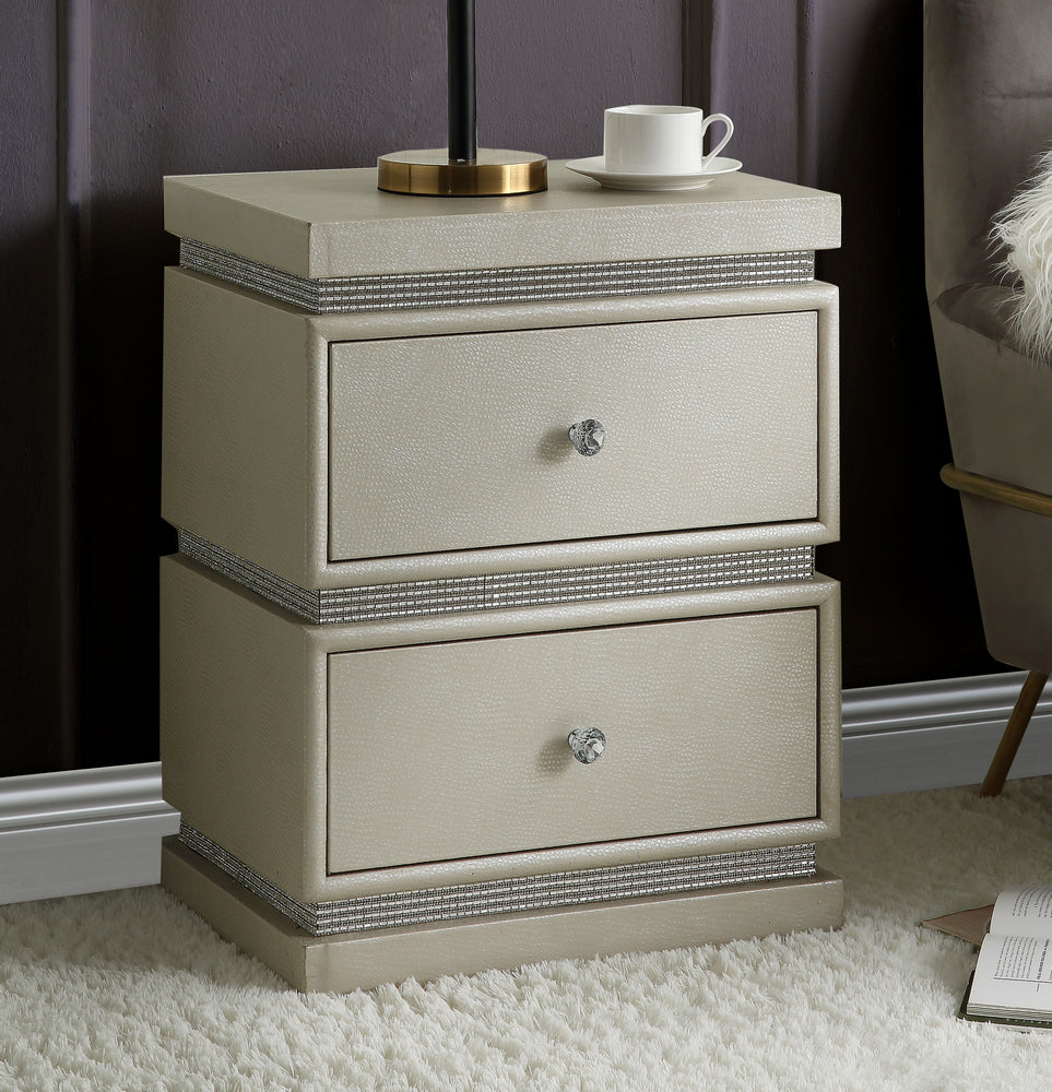 Lotus Ivory PU Leather 2-Drawer Accent Table