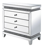 Lotus Mirrored 3-Drawer Accent Cabinet with Faux Crystals