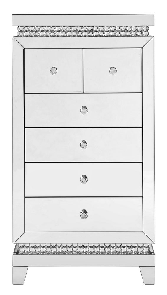 Lotus Mirrored 6-Drawer Accent Cabinet with Faux Crystals