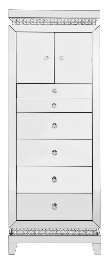 Lotus Mirrored 6-Drawer Accent Cabinet with Faux Crystals