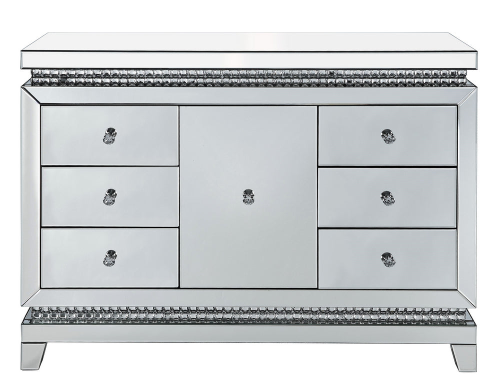 Lotus Mirrored 7-Drawer Accent Cabinet with Faux Crystals