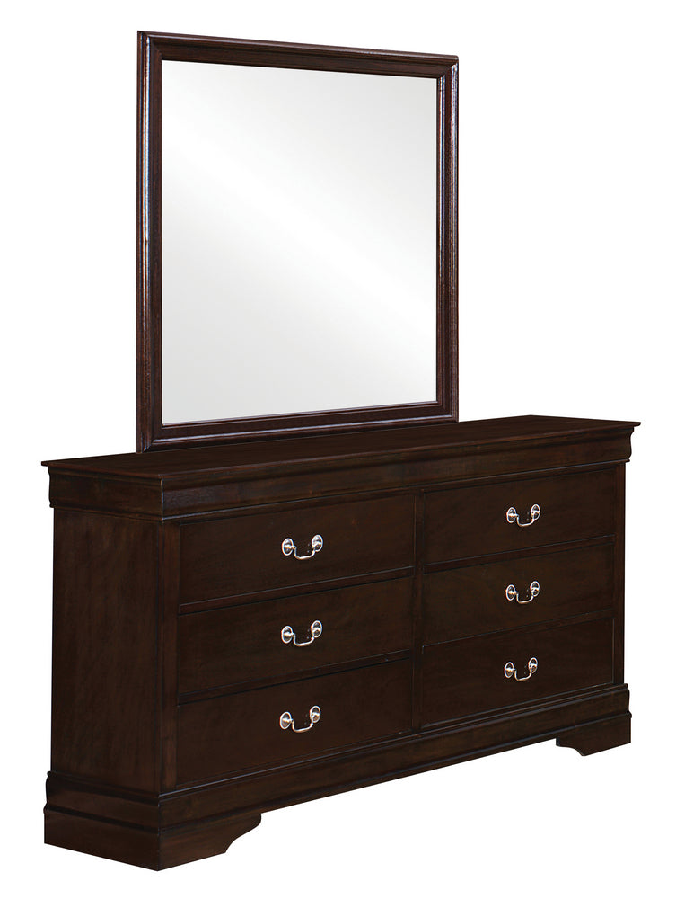 Louis Philippe Cappuccino Wood 6-Drawer Dresser with Mirror