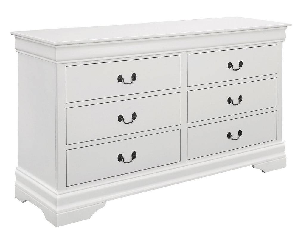 Louis Philippe White Wood 6-Drawer Dresser