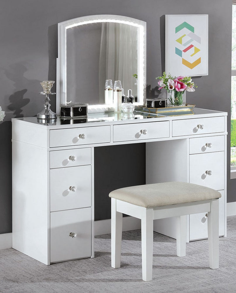 Julissa 3-Pc White Fabric/Wood Vanity Set