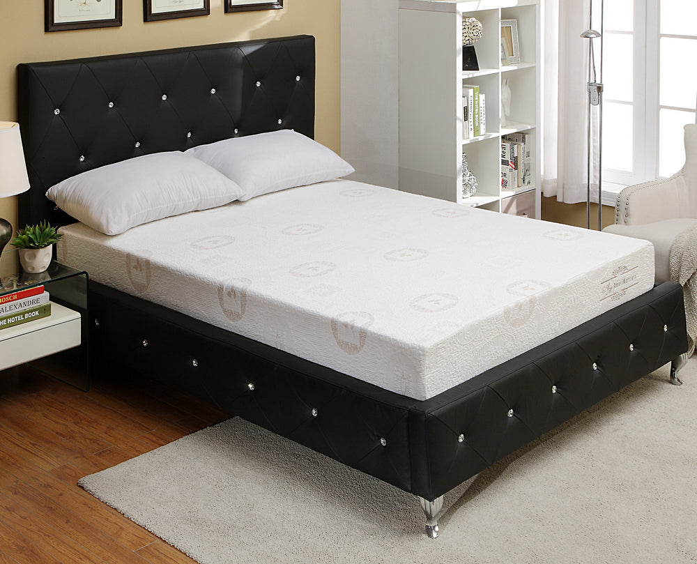 Luce Black PU Leather Crystal Tufted Full Bed