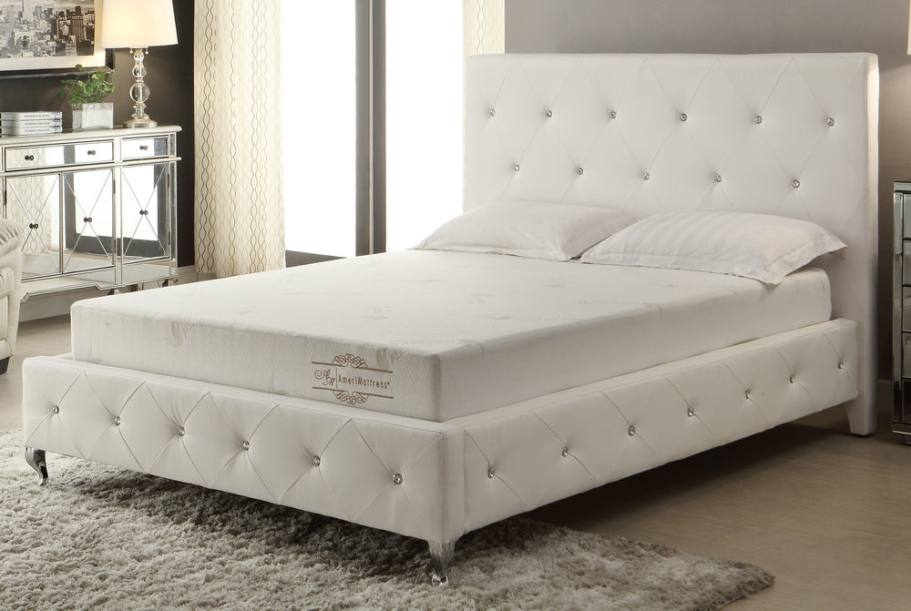 Luce White PU Leather Crystal Tufted Full Bed