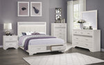 Luster White Faux Leather/Wood King Bed with Drawers