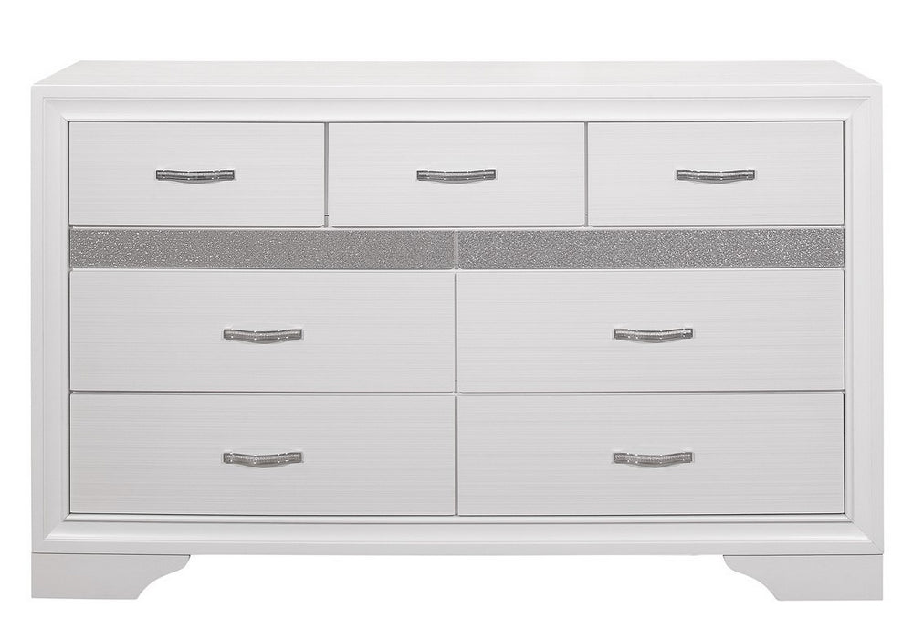 Luster White Wood Dresser with 2 Hidden Jewelry Drawers