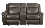 Lydia Brown Leather Air Manual Recliner Loveseat with Console