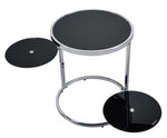 Lynch Black Glass/Chrome Metal Accent Table with Swivel Shelves