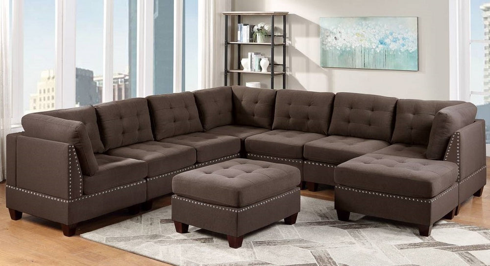 Lyssa Black Coffee Fabric Modular Sectional with Ottomans