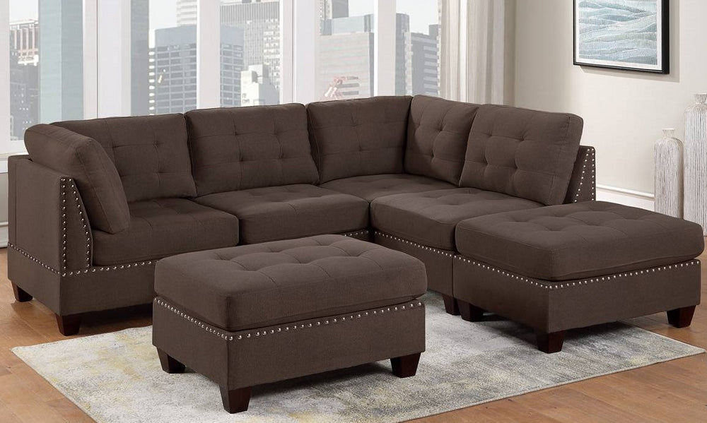 Lyssa Black Coffee Fabric Modular Sectional with Ottomans