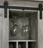 Mabel Grey Driftwood Bar Cabinet with 2 Sliding Barn Doors