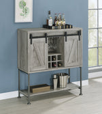 Mabel Grey Driftwood Bar Cabinet with 2 Sliding Barn Doors