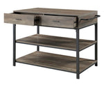 Macaria Rustic Oak Wood/Black Metal 2-Drawer Kitchen Cart