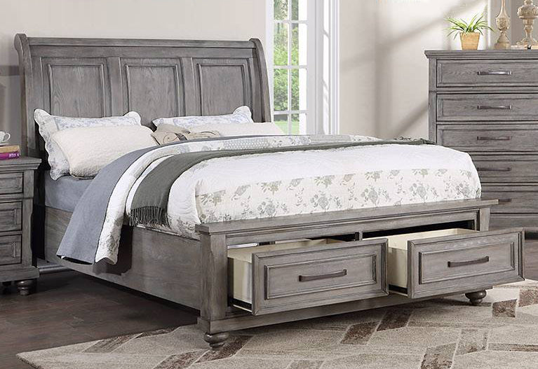 Maceline Weathered Grey Wood King Storage Bed