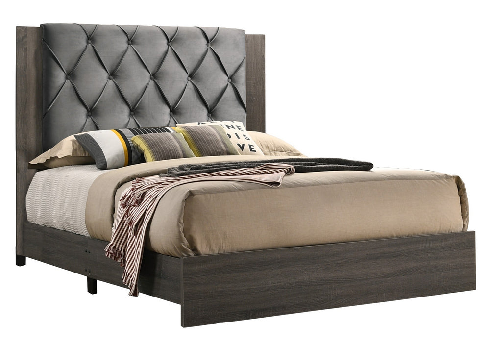 Madelyn Gray Fabric/Walnut Wood King Bed