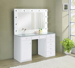 Madelynn Glam White Wood Vanity Desk with Mirror