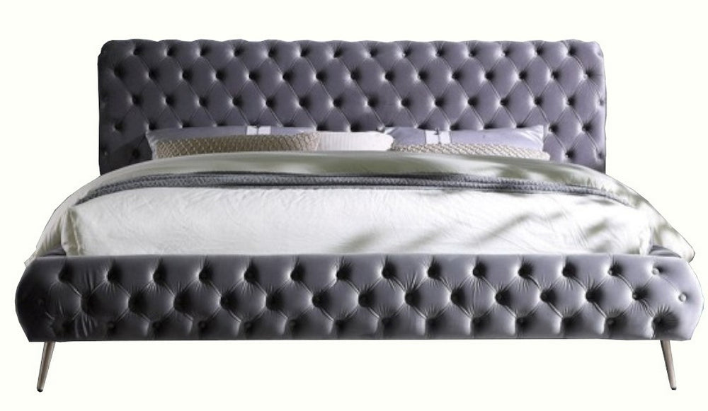 Madison Gray Velvet King Bed (Oversized)
