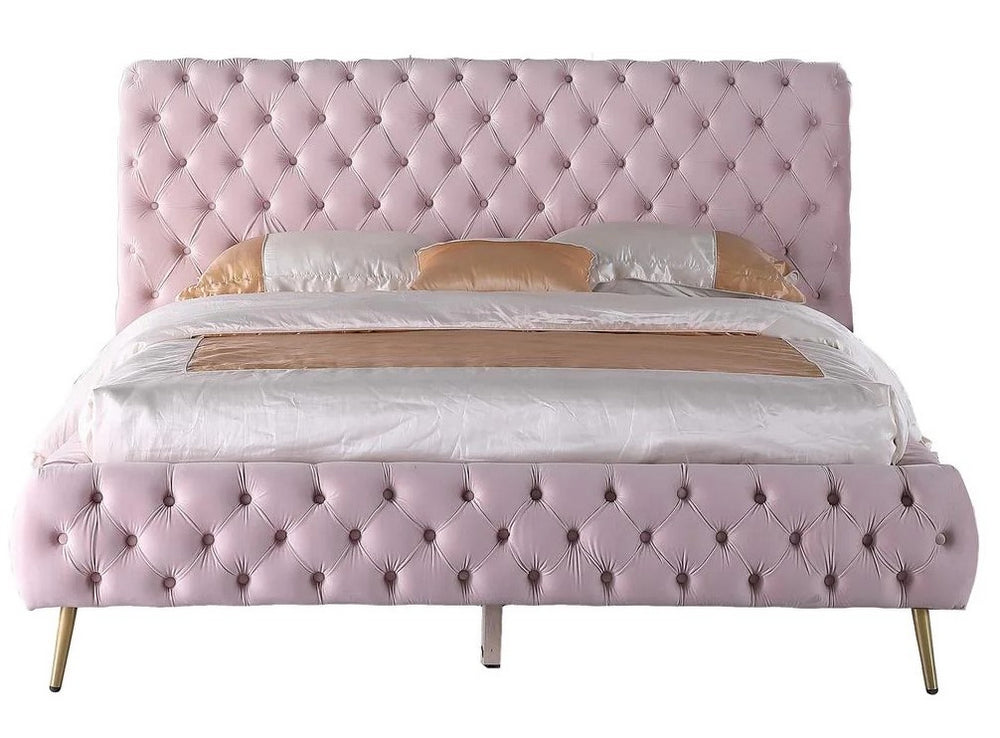 Madison Pink Velvet Cal King Bed (Oversized)