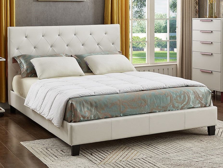 Maeve White PU Leather Full Bed with Tufted Headboard