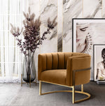 Magnolia Cognac Velvet/Gold Finish Metal Accent Chair