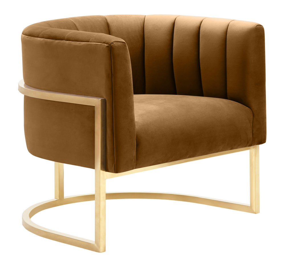 Magnolia Cognac Velvet/Gold Finish Metal Accent Chair